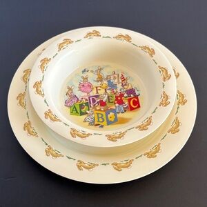 Bunnykins Plate Bowl Set Alphabet Rabbits Plastic Royal Doulton England
